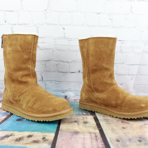 UGG Payton Brown Suede Fleece Lined Rainbow Zipper Winter Boots Rare Size 5 M - Picture 3 of 9